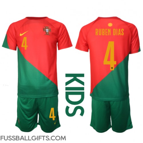 Portugal Ruben Dias #4 Fußballbekleidung Heimtrikot Kinder WM 2022 Kurzarm (+ kurze hosen)